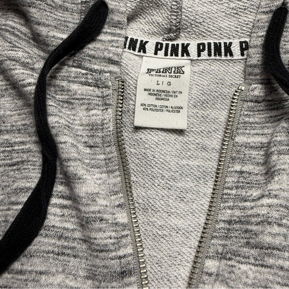 PINK hoodie large Victoria’s Secret women’s sweatshirt long sleeves grey zip up - Picture 11 of 12